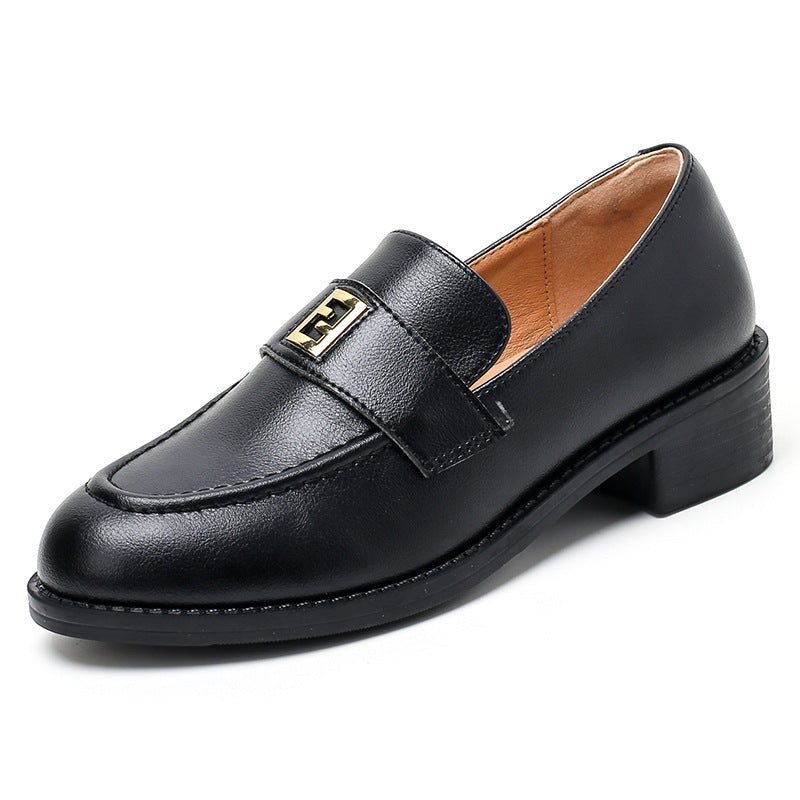 Women's Skin Round Head Chunky Genuine Retro Loafers