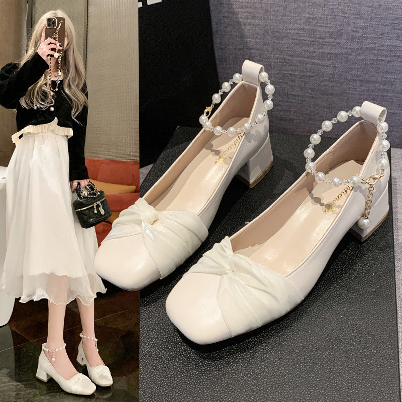 Low-cut Elegant Pearl Bride Engagement Bridesmaid Daily Women's Shoes