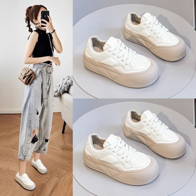 Women's American Big Head Bread Niche Sports Lace Up Low-cut Sneakers