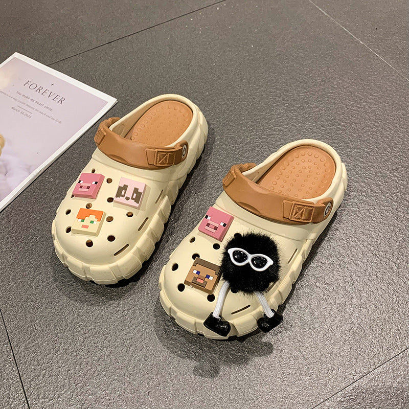 Chaussures d'été pour femmes à semelles épaisses et à motif de dessin animé mignon pour la plage et les deux sens