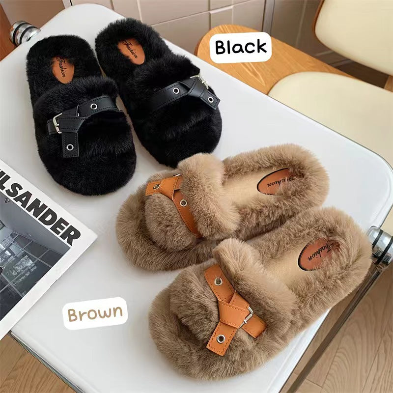 Women's Bottom Fluffy Outer Wear Fashion Good-looking Cotton Slippers