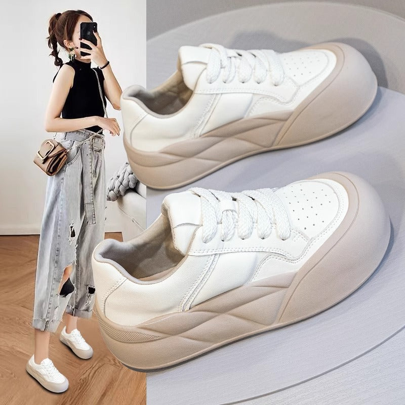 Women's American Big Head Bread Niche Sports Lace Up Low-cut Sneakers