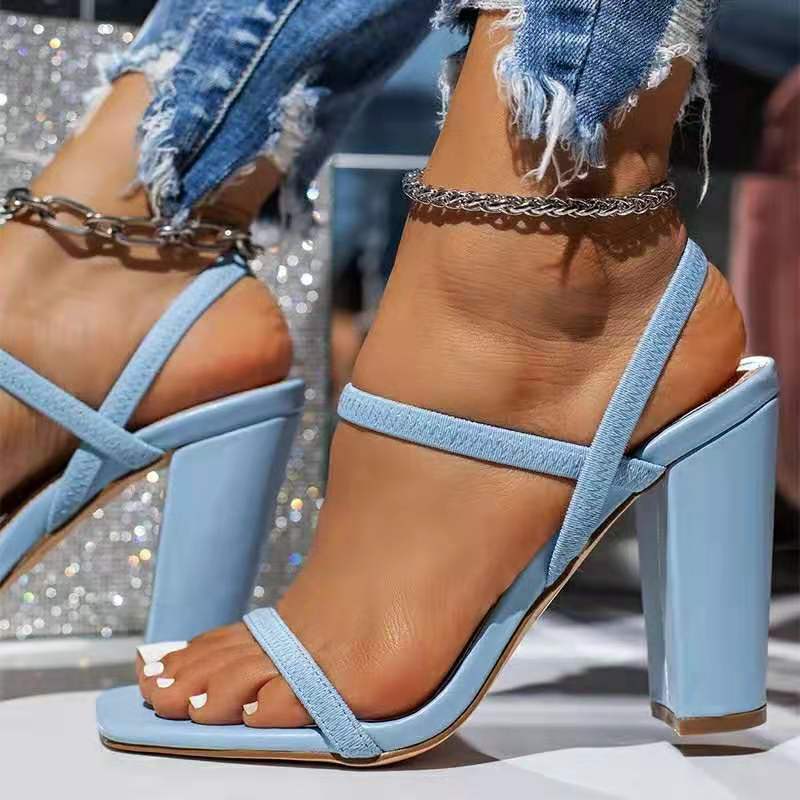 Women's Fashionable Chunky Elastic Band Solid Color Heels