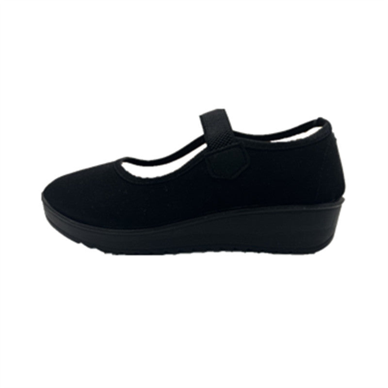 Zapatos de lona elásticos negros para mujer versátiles
