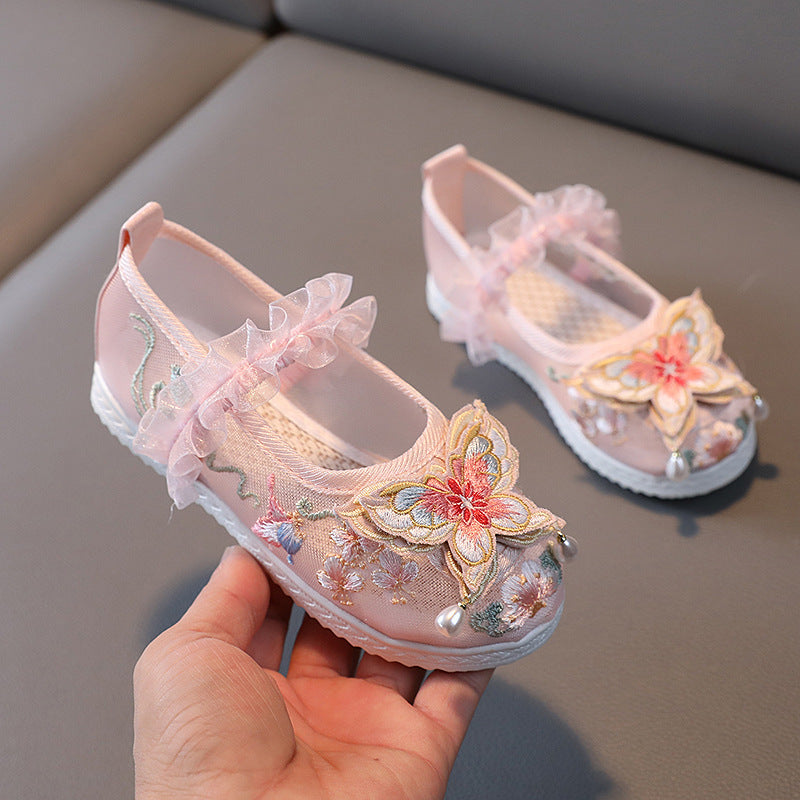 Children's Mesh Embroidered Style Cloth Dancing Soft Kid's Shoes