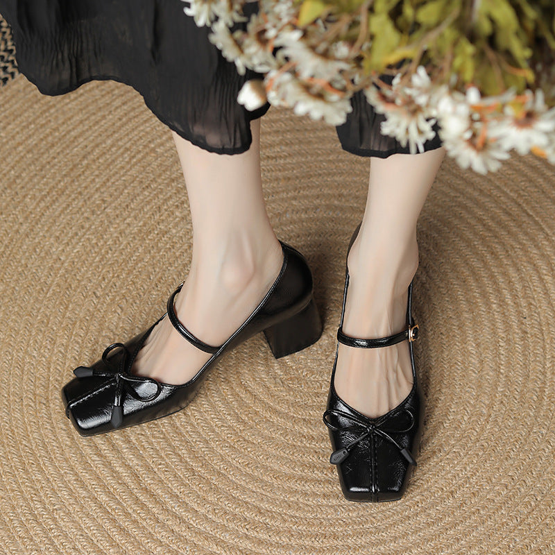 Women's Chinese Bow Square Toe Mary Jane Women's Shoes