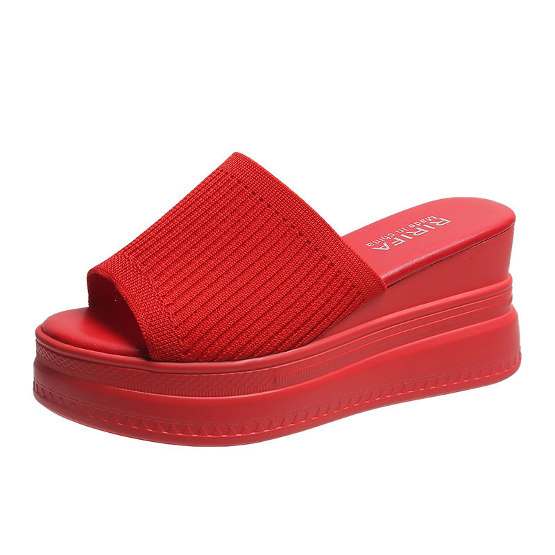 Women's Muffin Wedge Korean Flying Woven Polyurethane Slippers