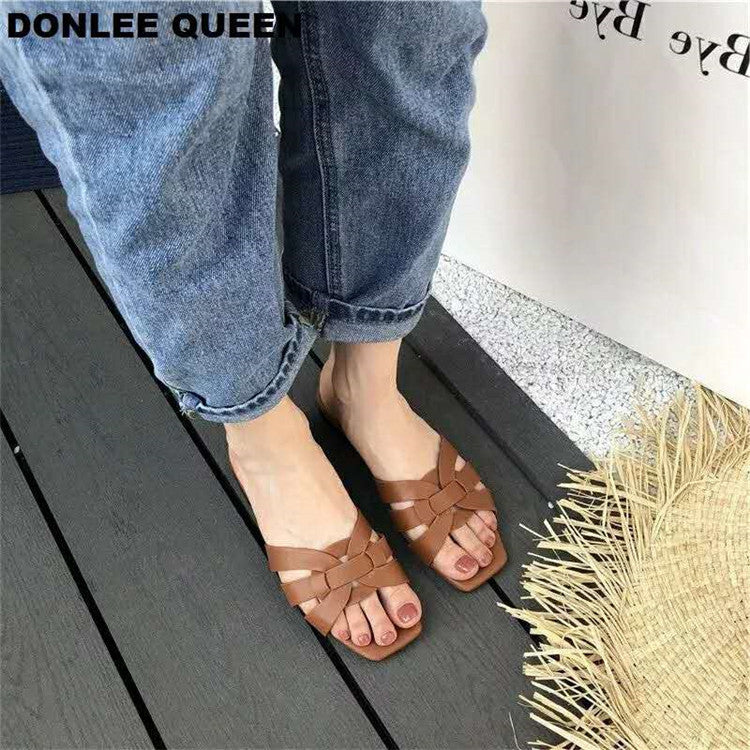 Women's Large Size Flat Summer Woven Bottom Sandals