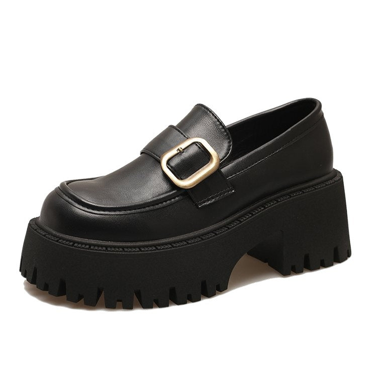 Women's British Style Black Retro High Slip-on Loafers