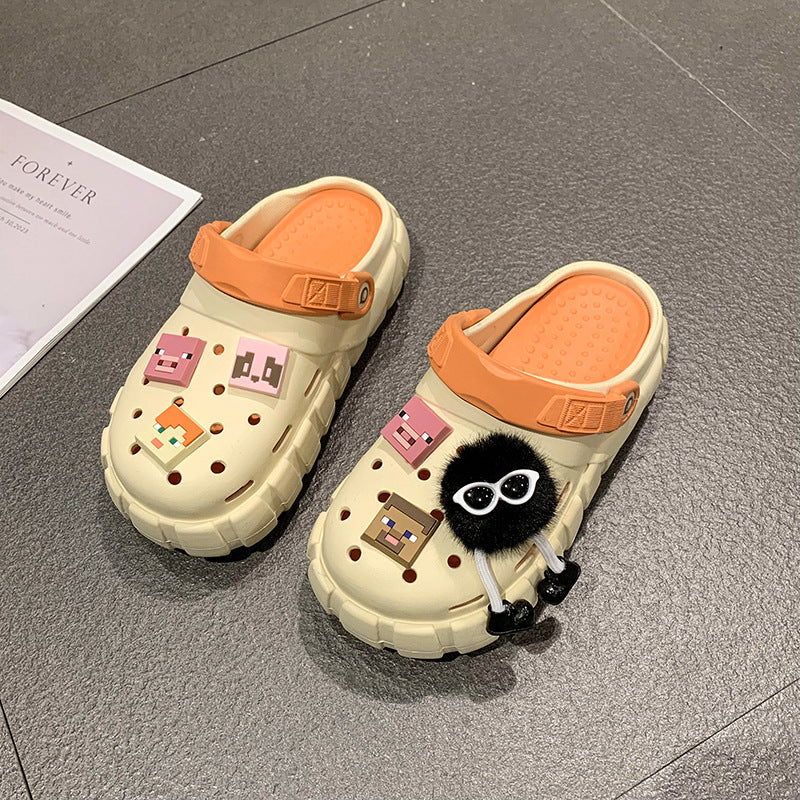 Chaussures d'été pour femmes à semelles épaisses et à motif de dessin animé mignon pour la plage et les deux sens