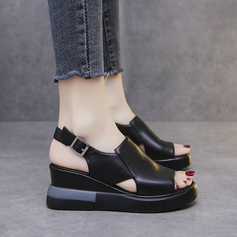 Women's Platform Wedge Sandals, Ankle-strap Buckle Large Sandals