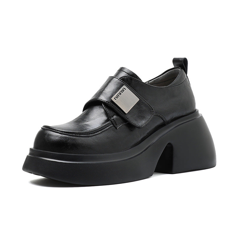 Damen Frühling Rindsleder Dicke Retro Britischen Stil Unten Dekorative Loafer