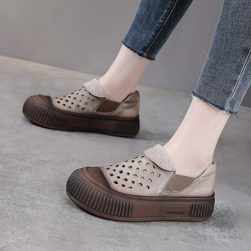 Women's Layer Cowhide Board Slip-on Retro Pumps Loafers