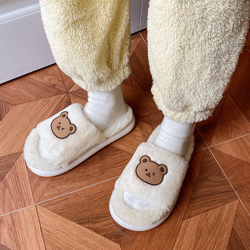 Women's Winter Cute Thick-soled Heart Flip-flops Fur Sandals
