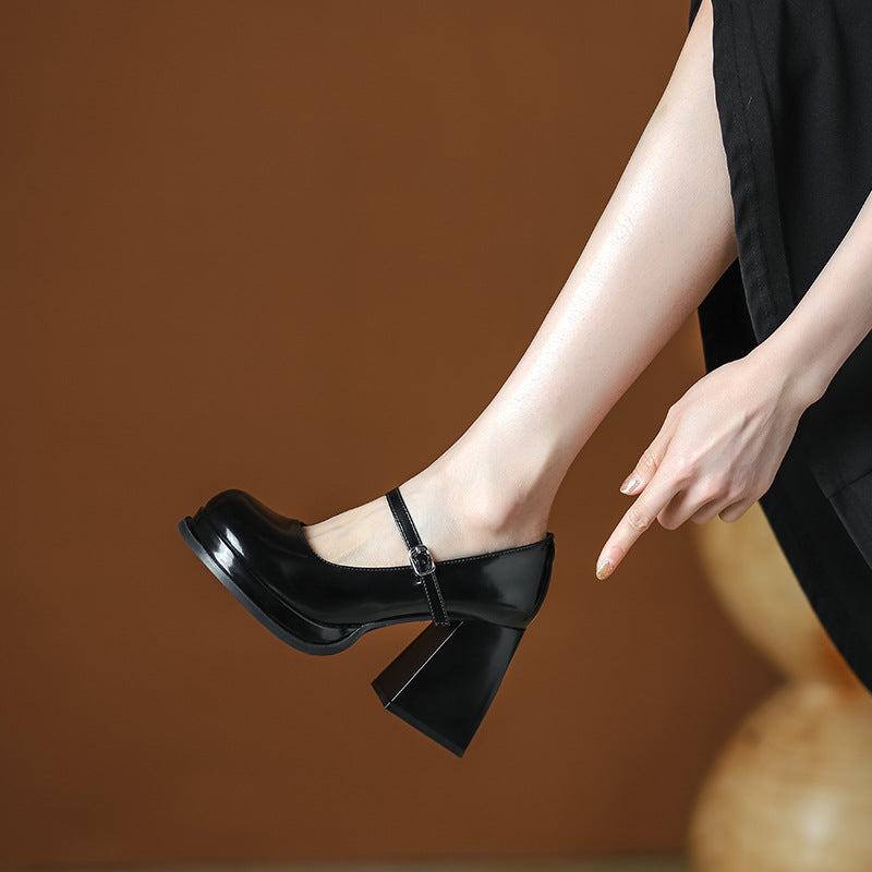 Zapatos de tacón alto grandes de punta redonda para mujer