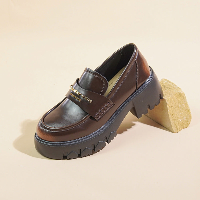 Britische Frühlings-Loafer im Preppy-Stil für Damen mit dicker Sohle und klobiger Sohle