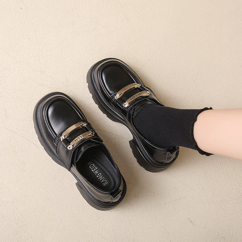 Metal Buckle Muffin Platform Female British Loafers