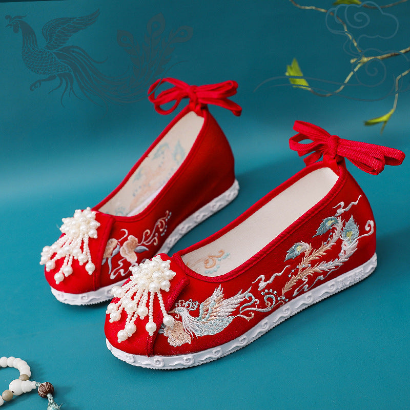 Women's Bride Xiuhe Embroidered Beaded Canvas Shoes
