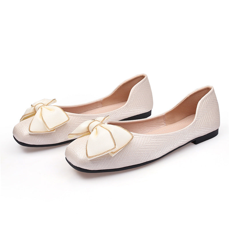 Women's Blue Bow Low-cut Soft Bottom Square Women's Shoes