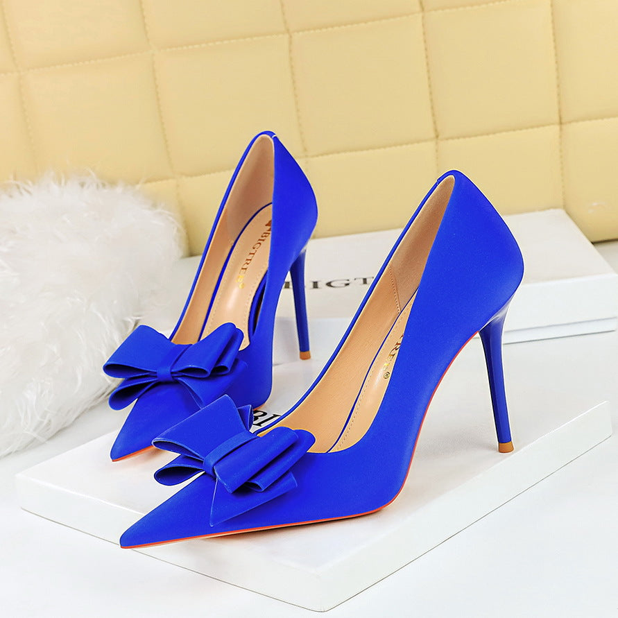 Women's Skinny High Stiletto Satin Low-cut Bowknot Women's Shoes