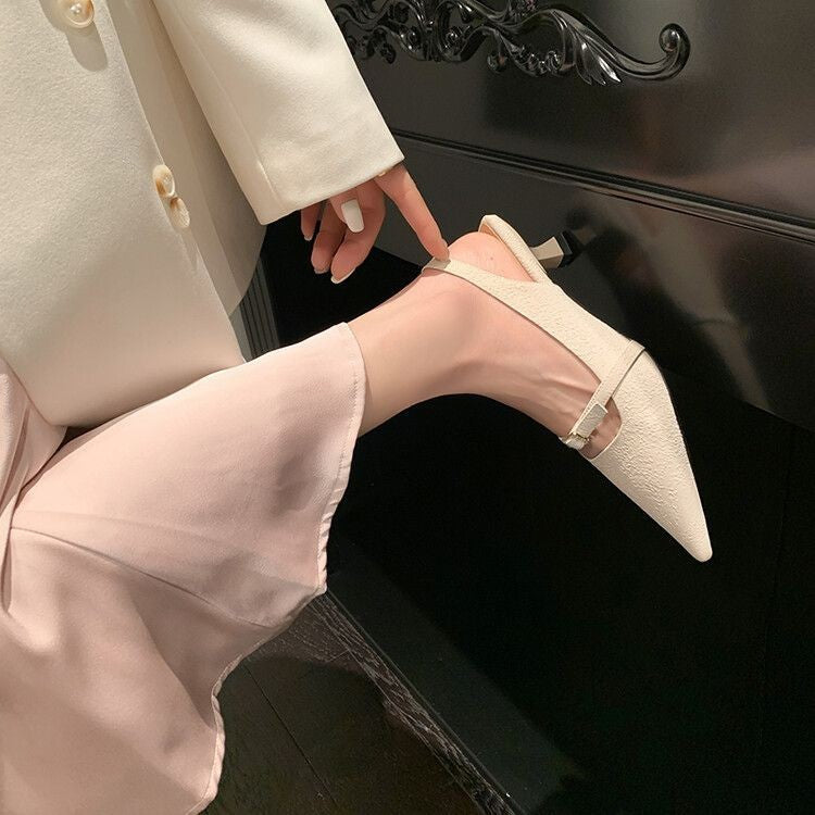 Women's Style Pointed Toe Strap Closed Spring Heels