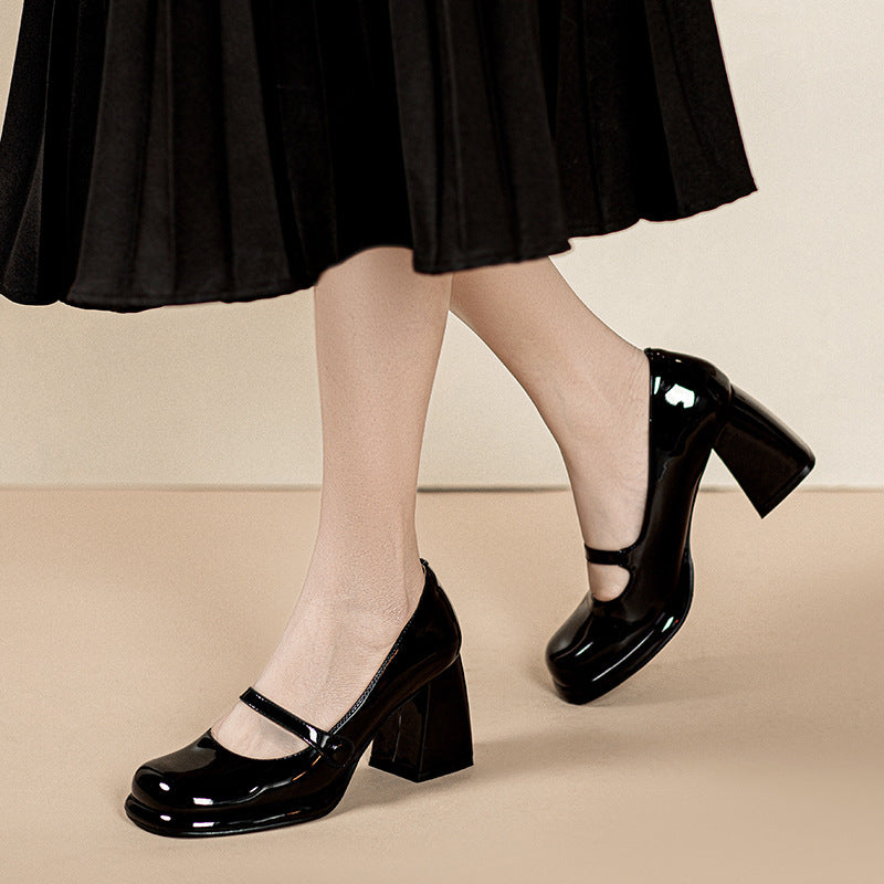 Zapatos de cuero negro Retro de mujer Mary Jane Spring