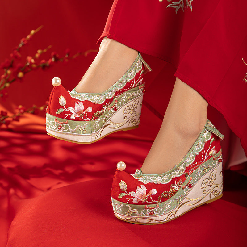 Zapatos de lona cómodos bordados Hanfu estilo antiguo de brocado para mujer
