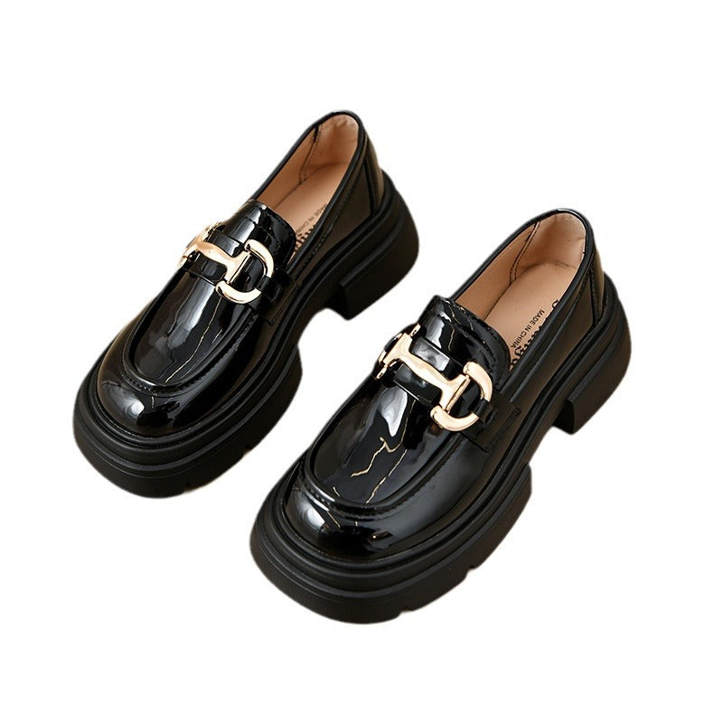 Women's Thick Bottom British Style Black Elevator Loafers