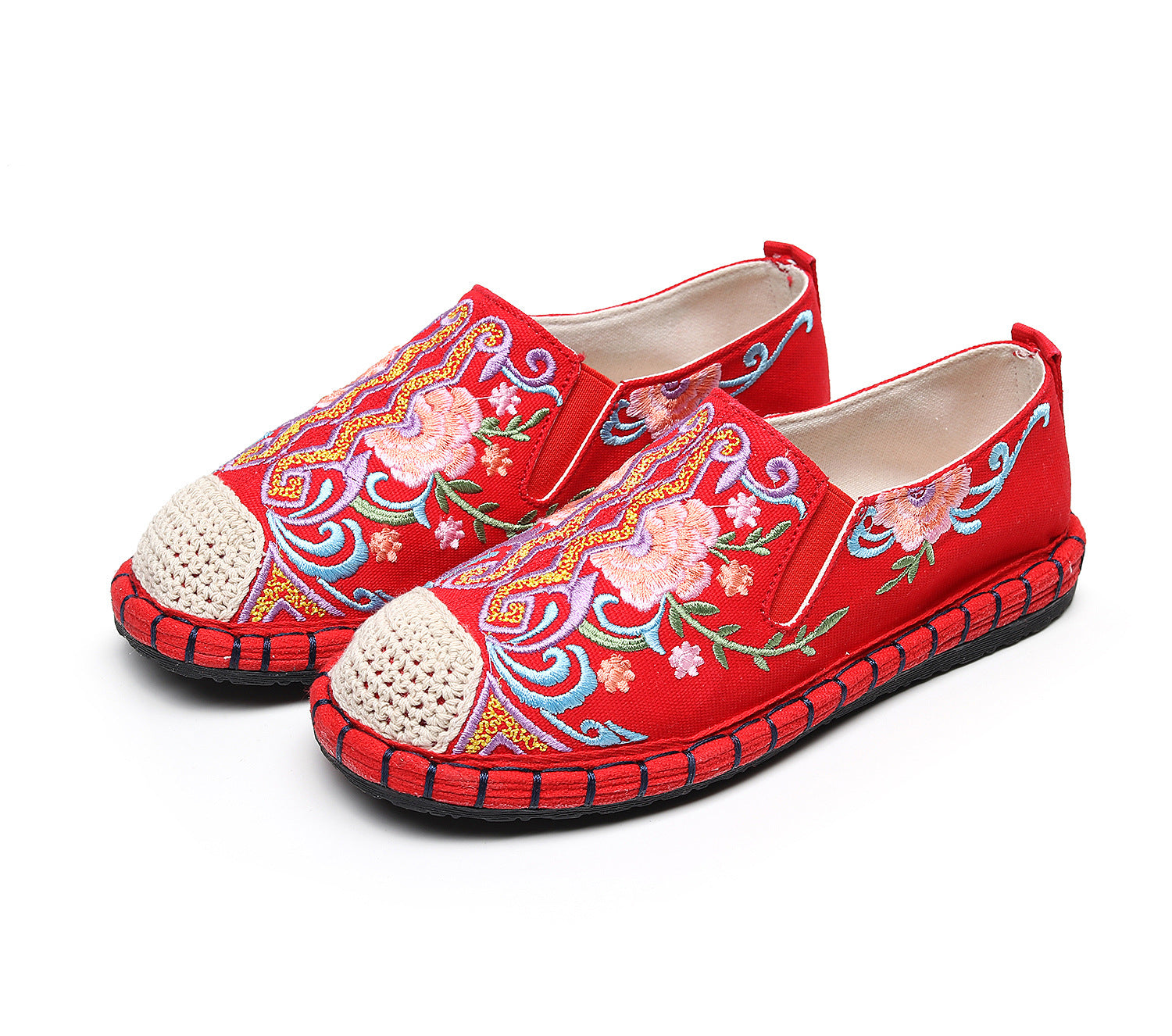 Women's Soft Bottom Multi-layer Ethnic Style Embroidery Canvas Shoes