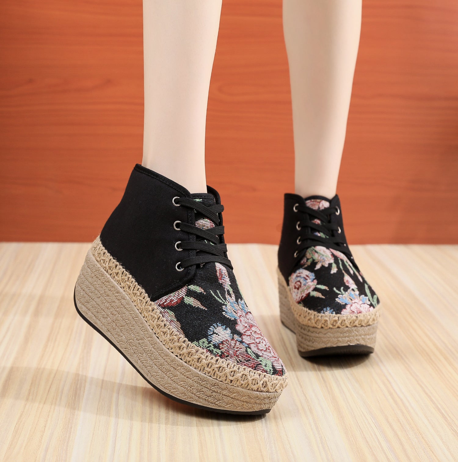 Ethnic Style Color Matching High Cloth Women's Shoes