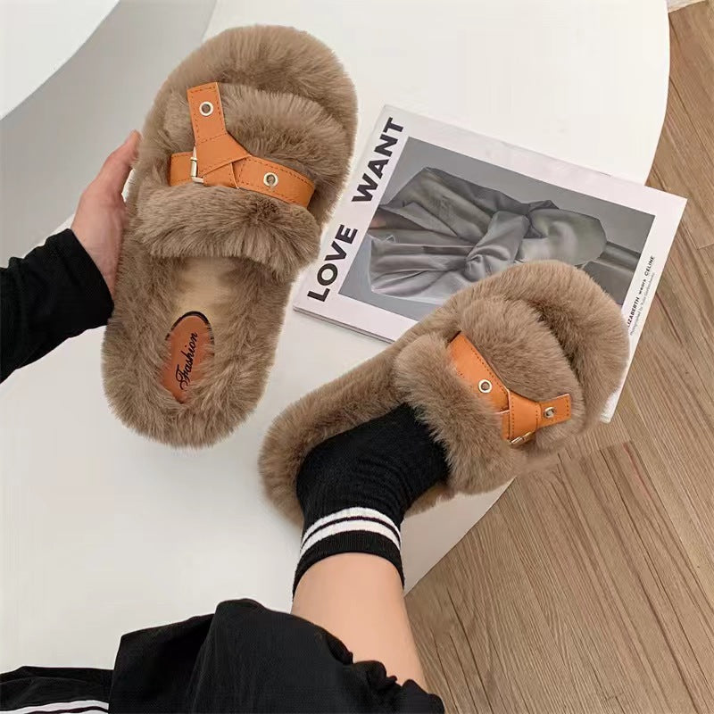 Women's Bottom Fluffy Outer Wear Fashion Good-looking Cotton Slippers