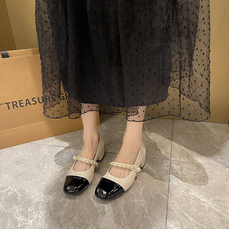 Niedrig geschnittene Vintage-High-Fat-Heels mit quadratischer Zehenpartie für Damen