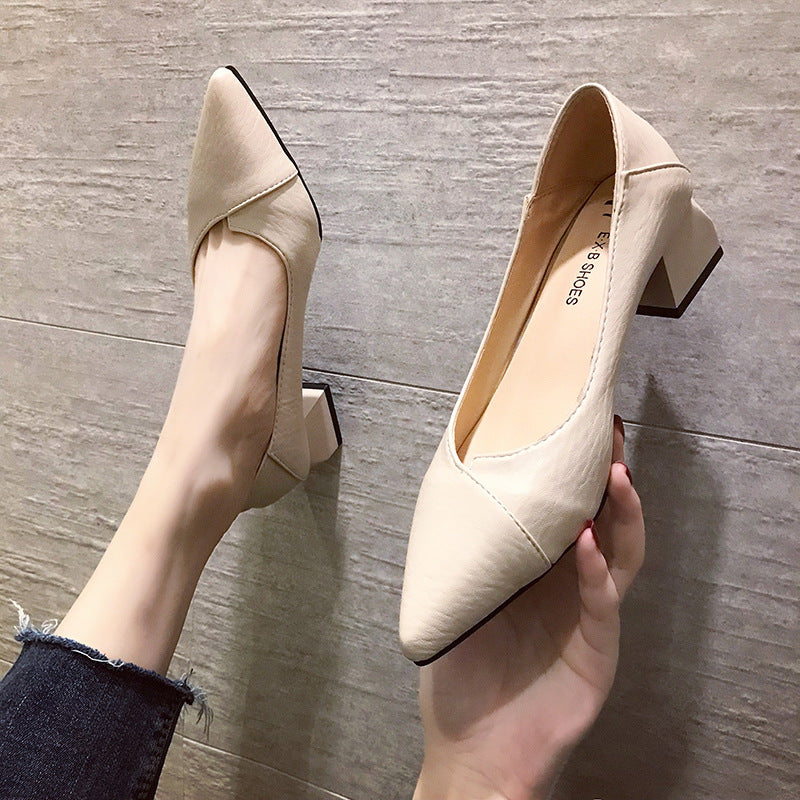 Women's Professional Two-way Mid Pointed Toe Pumps Beige Women's Shoes