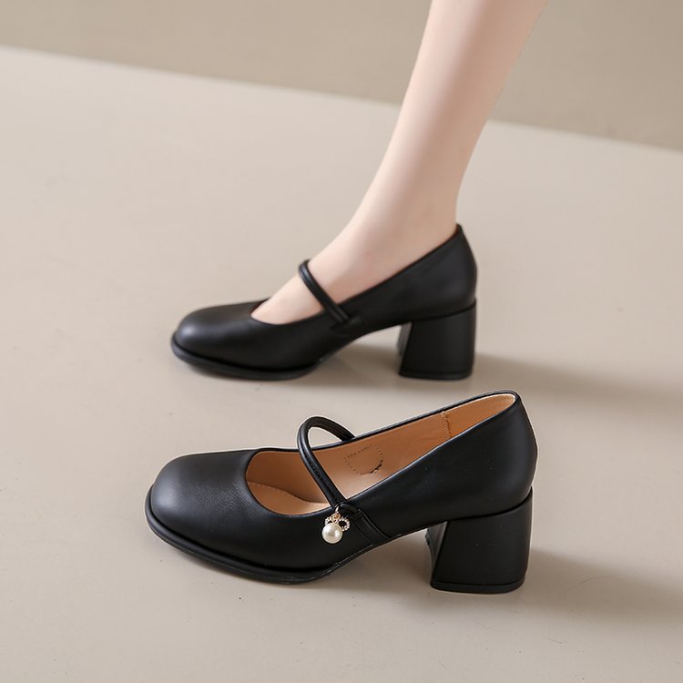 Women's Mary Jane Strap French Chunky Pumps Women's Shoes