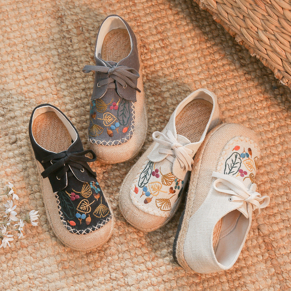 Women's Artistic Linen Ethnic Style Embroidered Lace-up Canvas Shoes