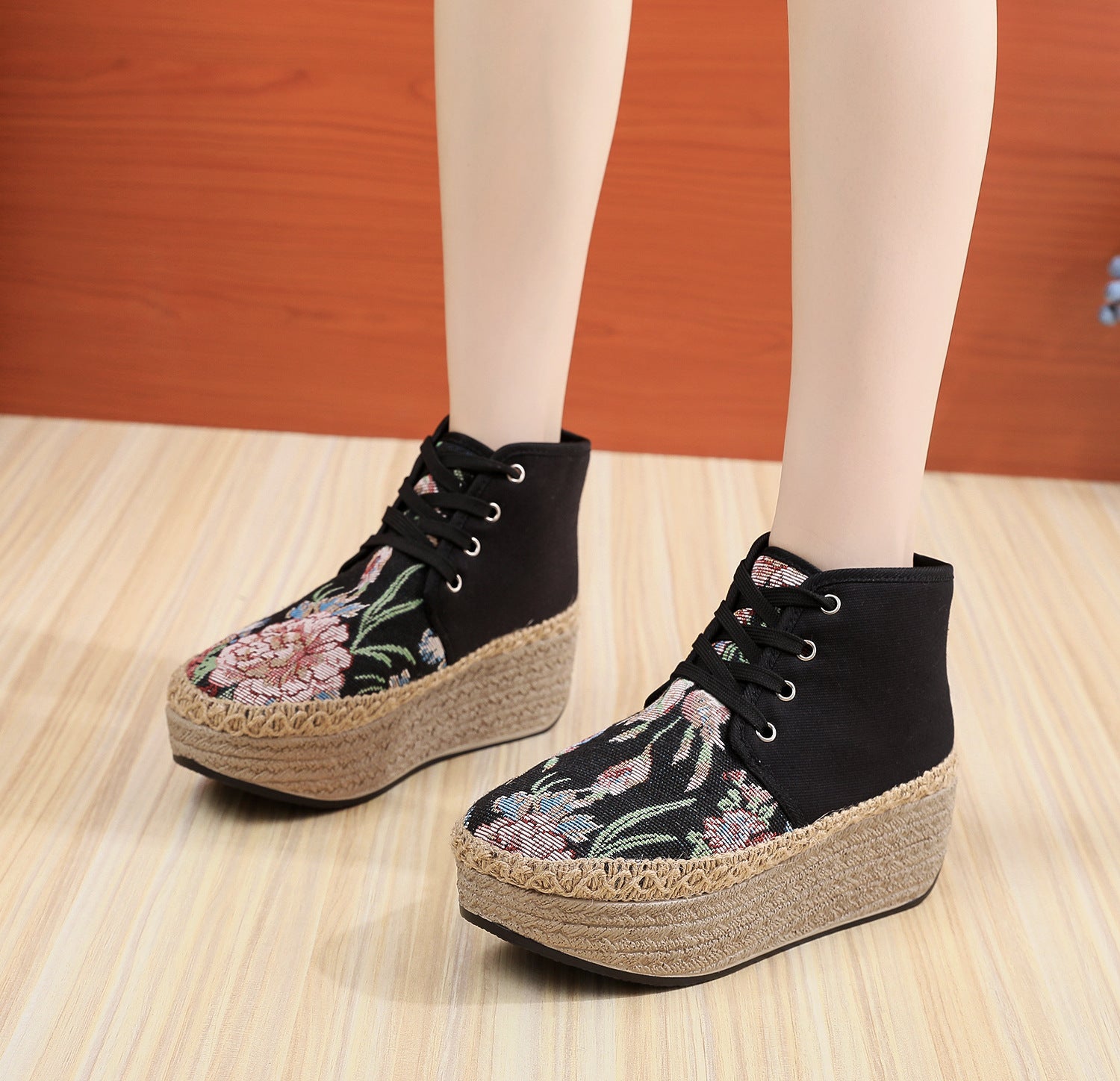 Ethnic Style Color Matching High Cloth Women's Shoes