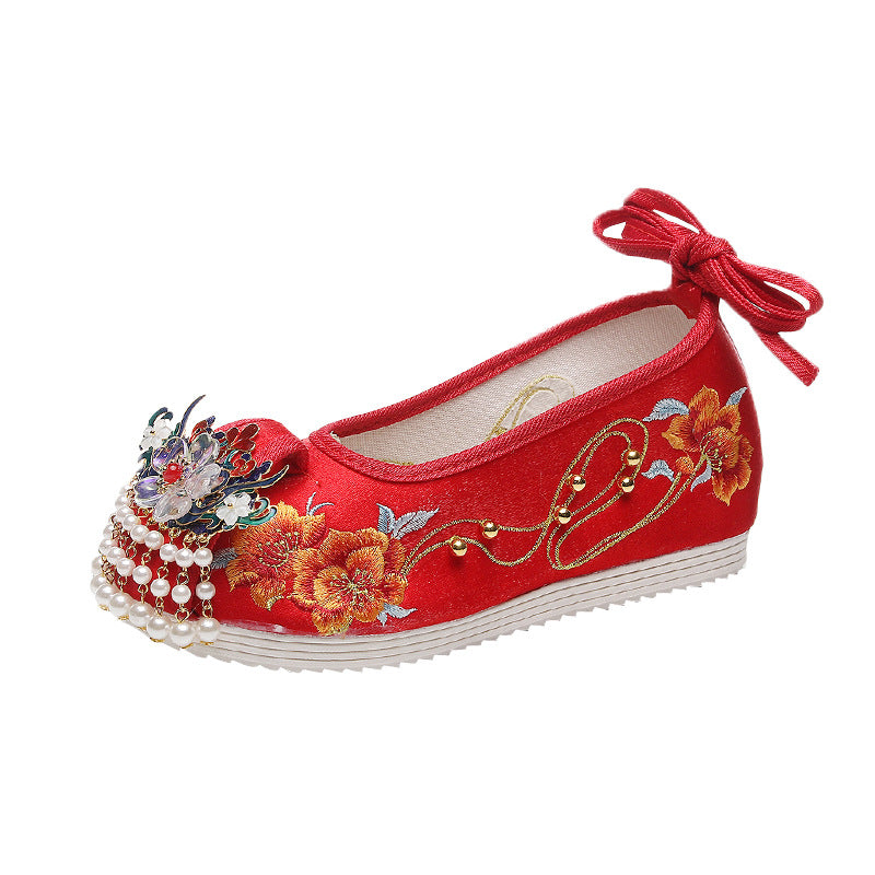 Ancient Style Bridal Wedding Height Increasing Insole Chinese Canvas Shoes