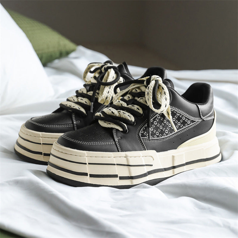 Women's & Men's Platform Black Height Increasing Irregular Style Sneakers