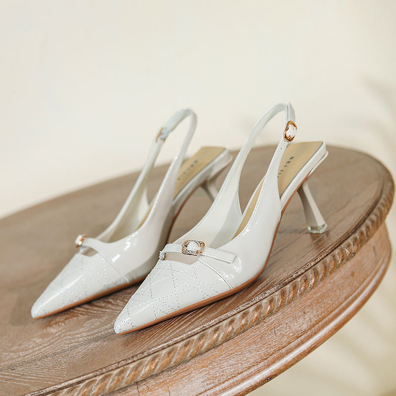 Women's Closed Toe Pointed Stiletto High Patent Sheepskin Heels