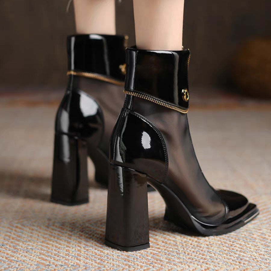 Women's Fashion High Outer Wear Square Toe Chunky Women's Shoes