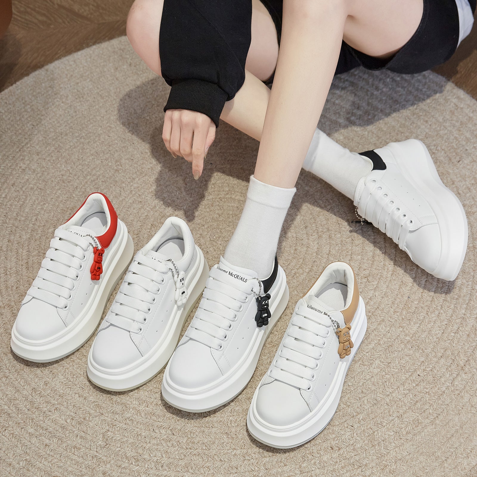 Women's Heightened Easy Wear Bear Hanging Machine Sneakers