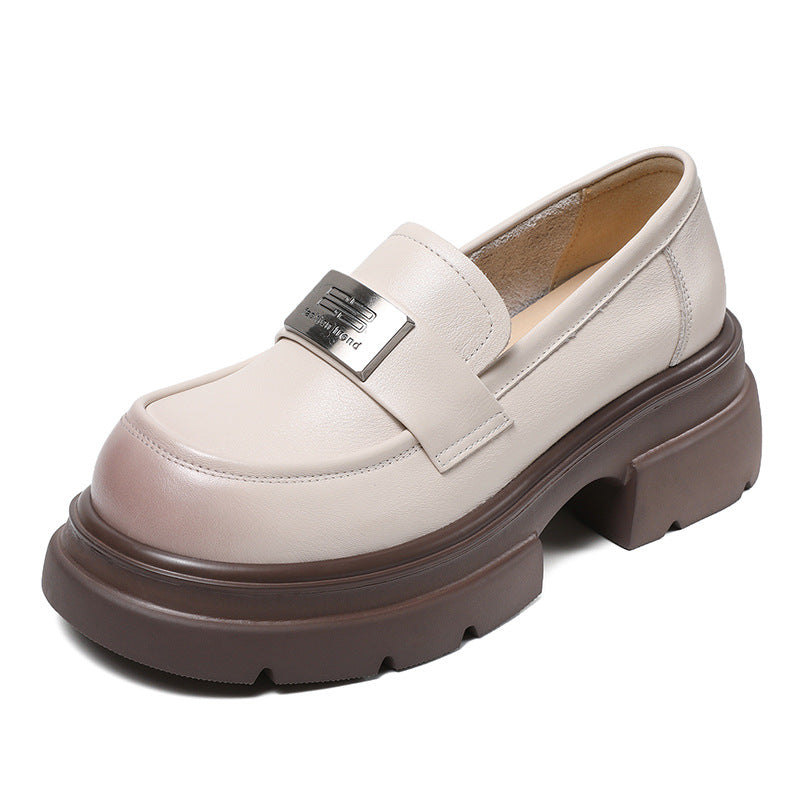 Echte Plateau-Pumps mit Metallschnalle, Slip-On-Loafer