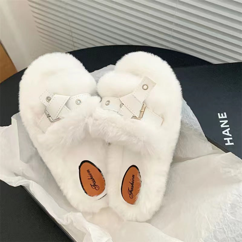 Women's Bottom Fluffy Outer Wear Fashion Good-looking Cotton Slippers