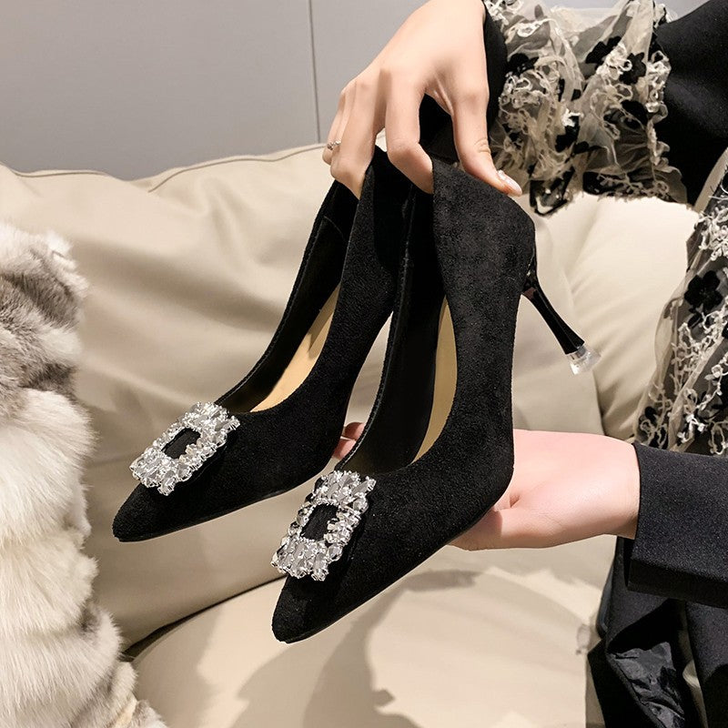 Chaussures à talons aiguilles noires hautes et basses pour femmes avec strass Not Fatigue