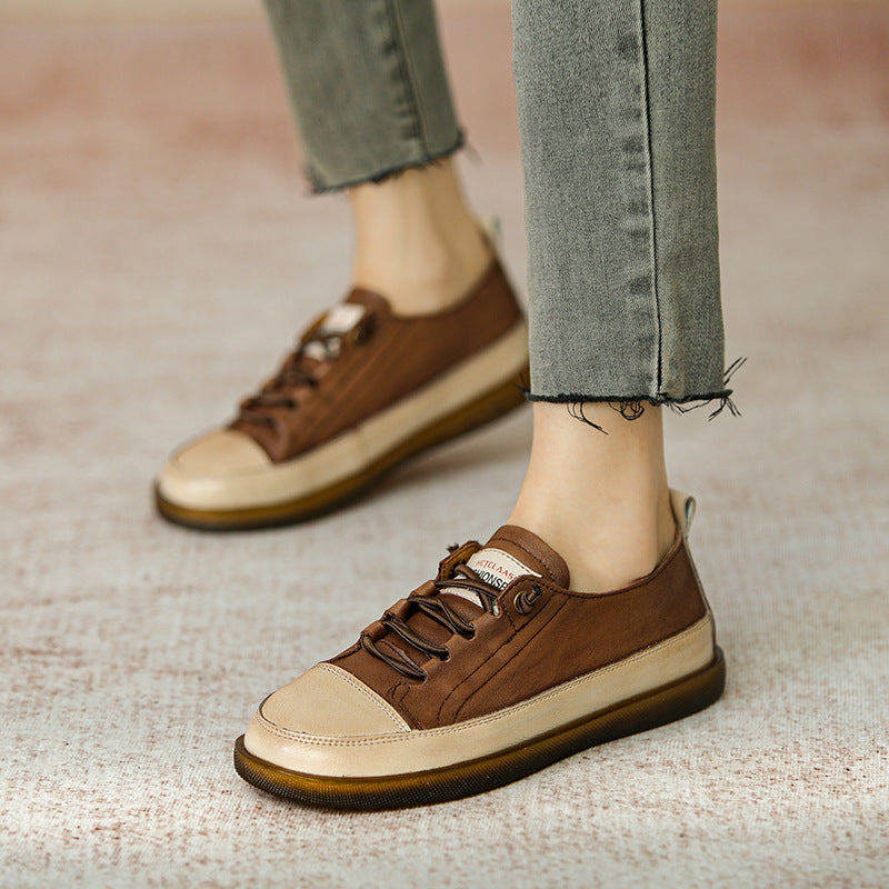 Women's British Style Color Matching Single-layer Deep Mouth Casual Shoes