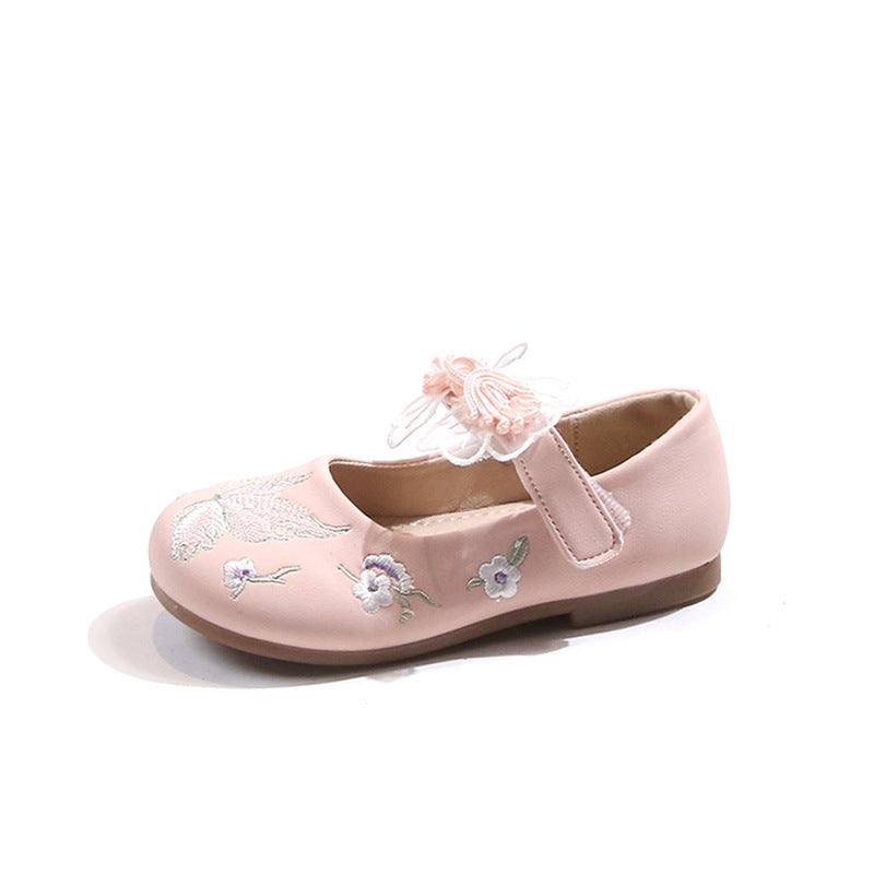 Chaussures plates de printemps pour costume chinois pour enfants pour chaussures en cuir brodées