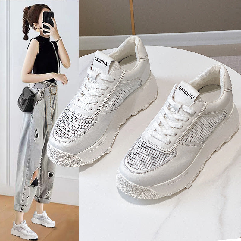 Women's White Muffin Platform Dad Elevator Casual Shoes