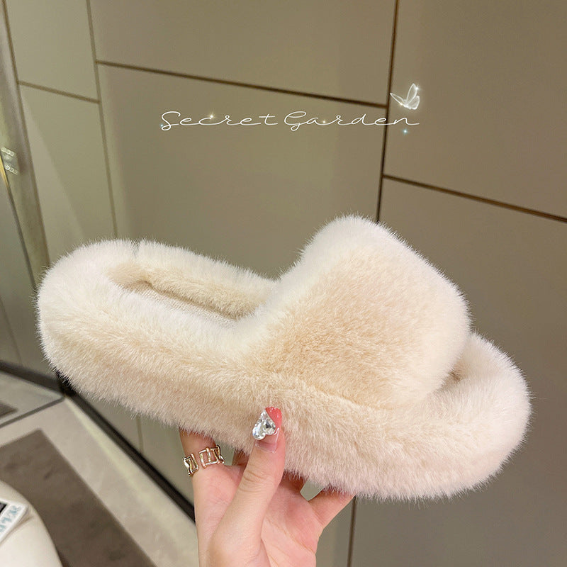 Super Warm Lady Solid Color Fluffy Antiskid Slippers