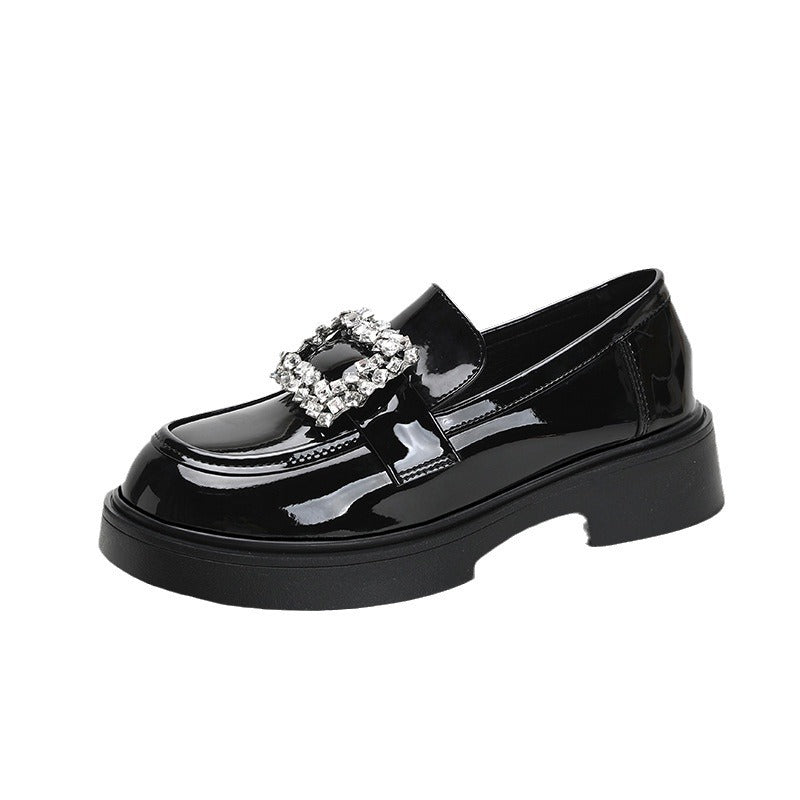 Mom Drill Buckle Round Head Thick Loafers