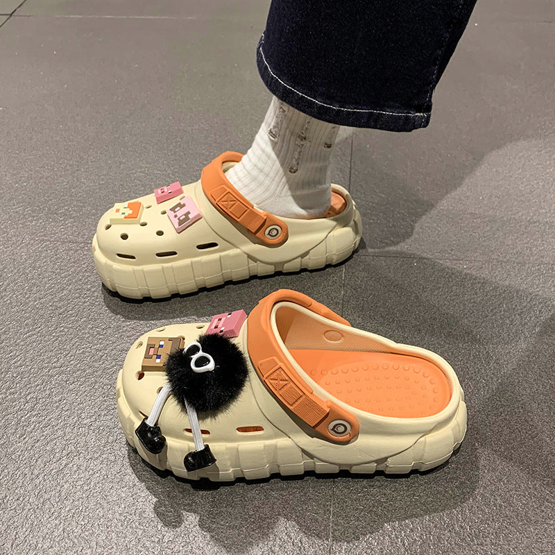 Chaussures d'été pour femmes à semelles épaisses et à motif de dessin animé mignon pour la plage et les deux sens